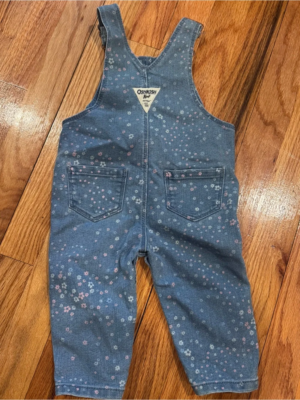 OshKosh B'gosh Light Blue Denim Overalls with Pink Floral Accents